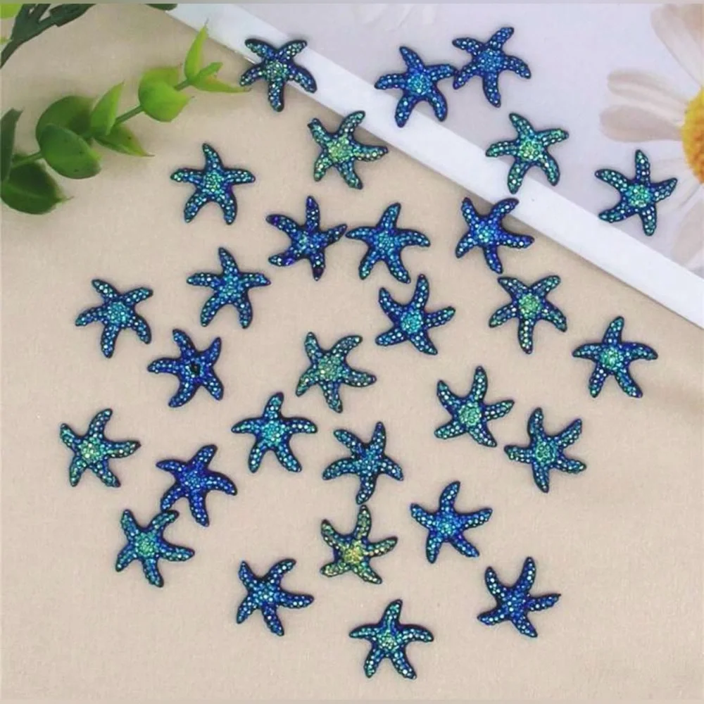 30 Blue Starfish-Shaped Glitter Appliqués For Earrings, Hair, Crafts, NWT